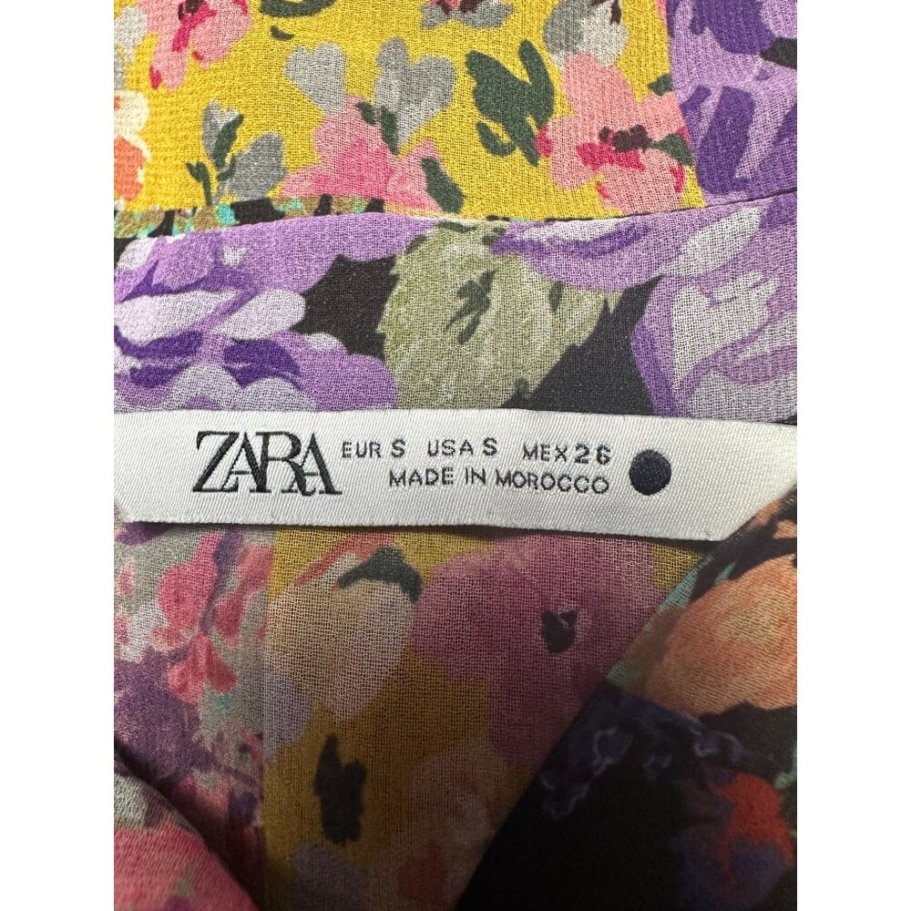 Zara Floral Print The Amelie Shirt‎ Small Patchwork Sheer Flowy Cottage Boho - Picture 3 of 11